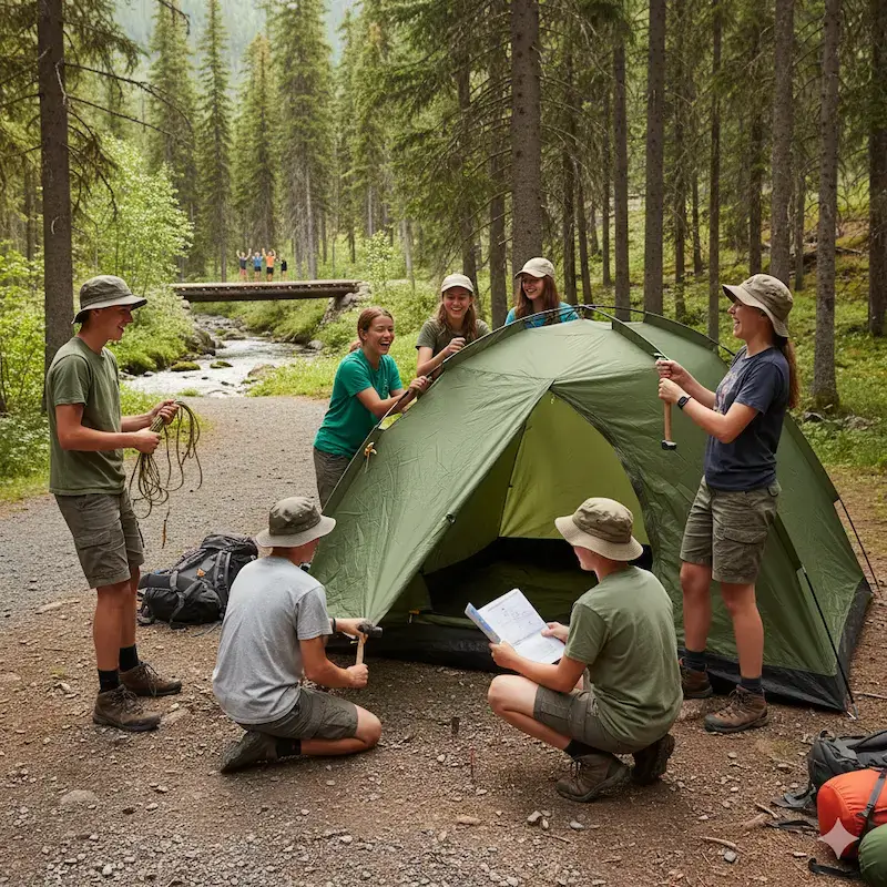 Acampados en campamentos de verano en la naturaleza