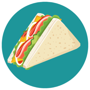 Cumpleaños Catalogo 51 Icono de perrito caliente representando la merienda infantil con perritos, patatas, bebidas y bizcocho con velas ofrecida por Adventure Seekers.